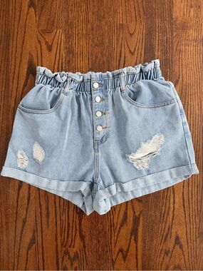 SHEIN Light Blue Paperbag Waist Denim Shorts